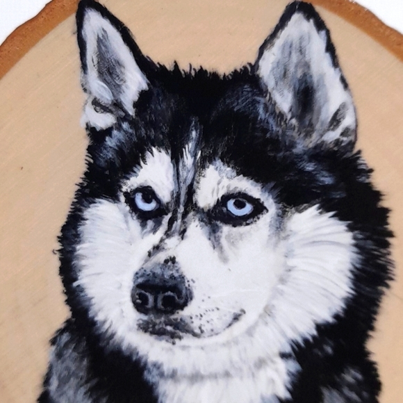 Hand-painted Wooden Tile of Siberian Husky - Picture 7 of 7